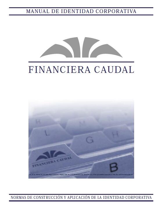 Cover of the Financiera Caudal identity manual, navy type over a fanned-arc logo mark