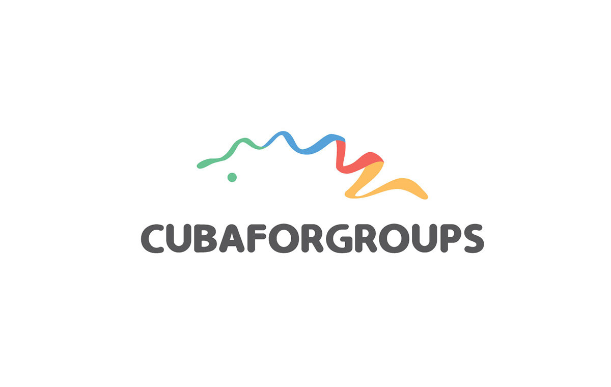CubaForGroups logo, a wavy multicoloured ribbon above the name in grey