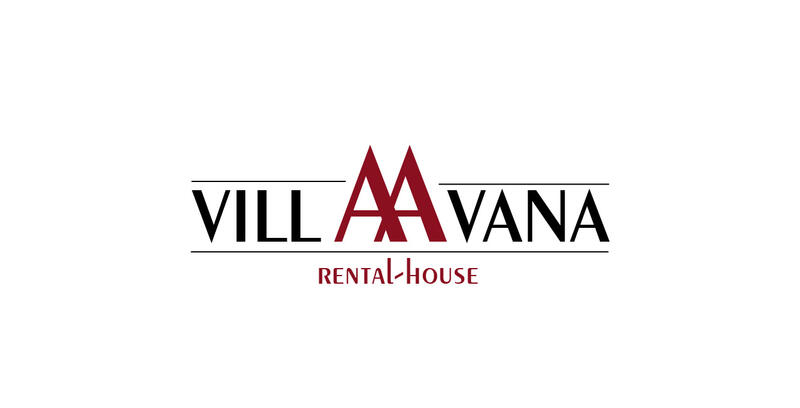 Villa Avana rental house logo, with two deep-red interlocking A shapes at the centre of the wordmark