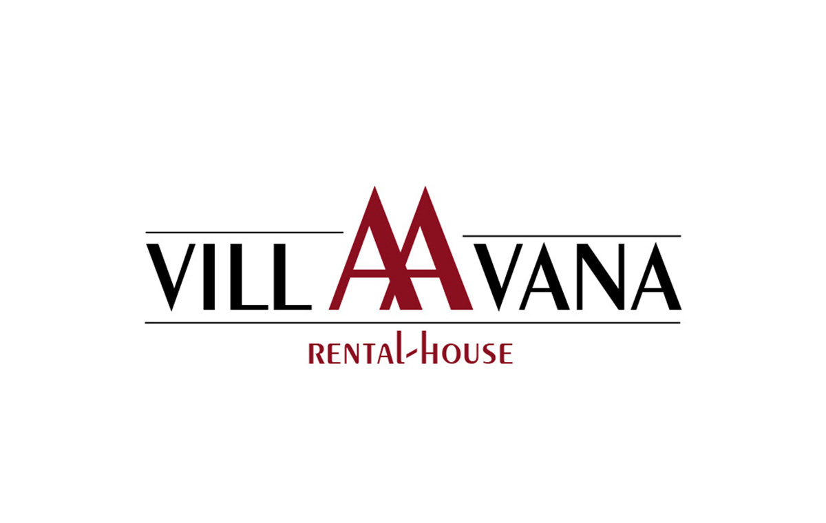 Villa Avana rental house logo, with two deep-red interlocking A shapes at the centre of the wordmark